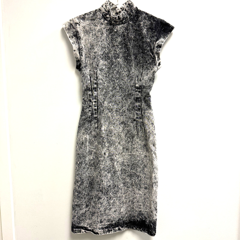 Vintage 80s Paris Blues Denim Black Acid Washed Sleeveless Backless Midi Dress